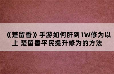 《楚留香》手游如何肝到1W修为以上 楚留香平民提升修为的方法